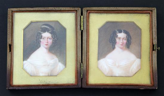 William Egley (1798-1870) Miniatures of young ladies, 2.25 x 1.75in.